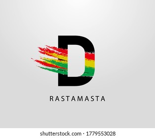 D Letter Logo With Splatter and Rasta Color. Letter D Reggae