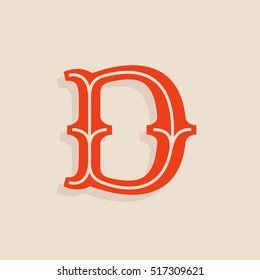 D letter logo in sport team university style. Slab serif retro typeface. Vector vintage typography for your posters, sportswear, club t-shirt, banner, etc.  