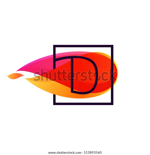 D
letter logo in square frame at fire flame background. Vector
typography for your posters, invitations, cards.
