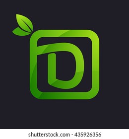 D letter logo in square and green leaves. 