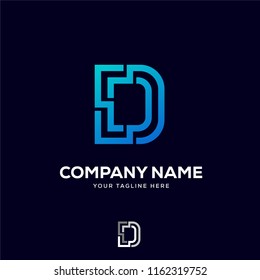 D letter logo tech design vector, minimalist line creative sign vector icon.