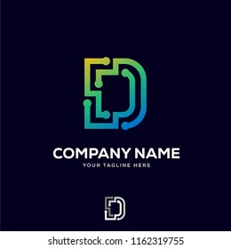 D letter logo tech design vector, minimalist line creative sign vector icon.