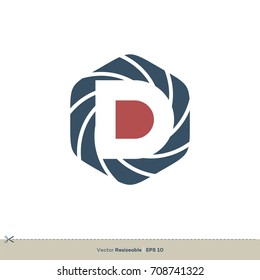 D Letter Logo Template - Hexagon Lens Shape
