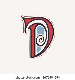 D letter logo in true celtic knot-spiral style. Perfect typeface for for history identity, medieval print, tribal posters, etc.