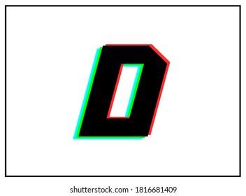 D letter logo, vector desing font .Dynamic, split-color, shadow of  number red, green, blue in black frame on white background. Eps10 illustration