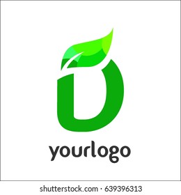 D Letter logo. Vector green alphabet set of eco letters logo with leaves