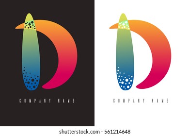 D - letter logo. Vector logotype design made with abstract colorful shapes on black and white background. Abc alphabet design for corporate identity