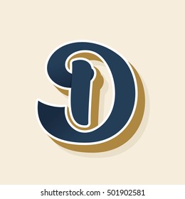 D letter logo in vintage style. Vector elements for sportswear, barber, restaurant, card, label or poster.