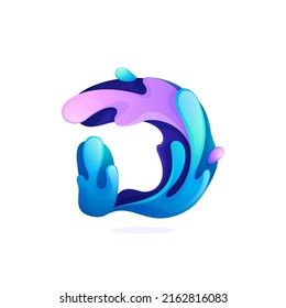 Logo de la letra D con olas de agua y gotas. Estilo de fuente de degradado azul puro. Elementos de plantilla de diseño de vectores para su aplicación de ecología, identidad de reciclaje de residuos, afiches de spa o marca de agua mineral.