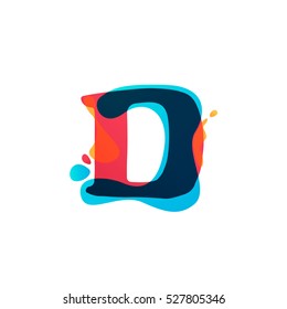 D letter logo with watercolor splashes. Color overlay style. Vector typeface for labels, headlines, posters, cards etc.