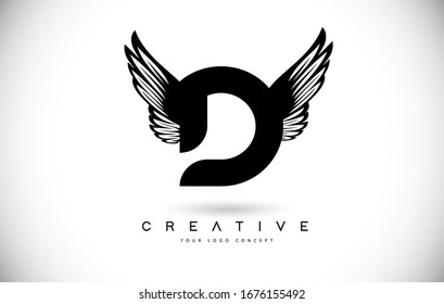 D Letter Logo with Wings. Creative Wing Letter D Logo icon Design Vector Illustration.