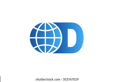 D letter Logo, world globe logo design.