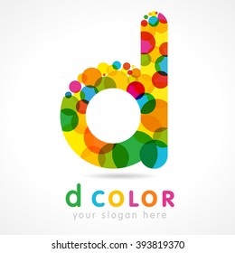 D letter logotype concept. D company template. Stained-glass colored abstract emblem, colorful drops, bubbles bunch. Branding entertaining or arts idea. Vector stained graphic isolated illustration.