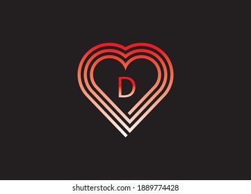 D letter love  logo with vector design. Love illustration. Hand drawn design for Valentine's day logo. Web icon, symbol, sign. Romantic wedding invitation. 