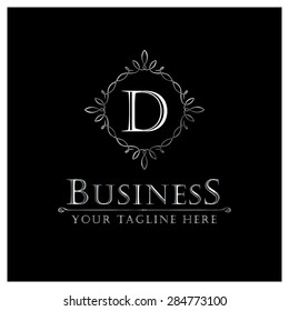 D letter Luxury Logo template flourishes calligraphic elegant ornament lines. Business sign, identity for Restaurant, Royalty, Cafe, Hotel, Heraldic, Jewelry, Fashion and other vector illustration