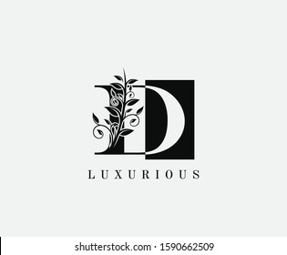 D Letter Luxury Vintage Logo. Minimalist D With Classy Leaves Shape design perfect for fashion, Jewelry, Beauty Salon, Cosmetics, Spa, Hotel and Restaurant Logo. 
