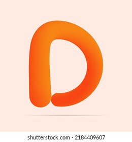 D letter made of shinny orange color design. Vector isolated font for bright logo, poster, headline, etc.
