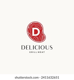 D letter with meat logo design. Initial D monogram symbol good to use for meat shop, restaurant sign