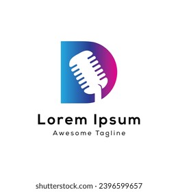 D letter with microphone logo design