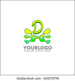 D letter modern green line logo. Abstract tree element vector illustration. Best for identity and logotype.