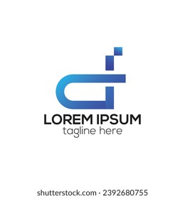 D letter modern technology logo design with gradient color vector template illustration