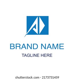 A and D Letter Modern Vactor Logo Design with Shape and Silver color Fonts Blue Background. Use for Small Business Logo,Brand Logo,Company Logo,Website Logo,Vactor Logo.