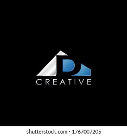 D Letter Negative Space Logo, Creative Geometric Logo Design Template mit verstecktem Buchstaben.