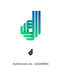 D letter. Origami logo. Gradient D Monogram from Ribbons or Paper Strips, Isolated on a Dark Background. Web, UI Icon.