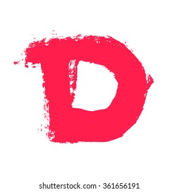 D letter painted with a dry brush. Real hand drawn font. Vector grunge style design elements for use in posters or prints.