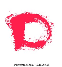 D letter painted with a dry brush. Real hand drawn font. Vector grunge style design elements for use in posters or prints.
