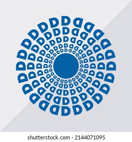 D letter patterns conceptual mandala vector illustration. D text textures mandala design. Blue concept simple mandala vector design.