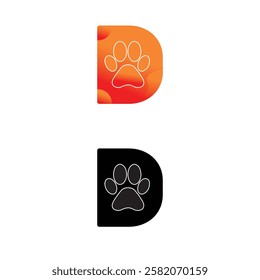 D letter paw pet logo template. vector campaign logo .Paw icon set. paw print icon vector. dog or cat paw