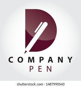 D letter with a pen inside logo design.