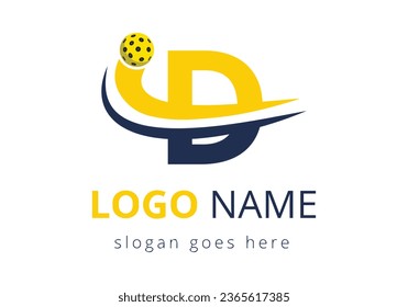 D Letter with with Pickleball Sports Logo Concept With Moving Pickleball Club Symbol. business, and company identity