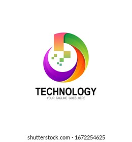 D Letter Pixel Multiply Colorful Logo Design Template, Letter d pixels logo initial design template, 