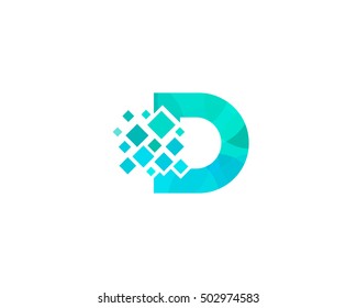 D Letter Pixel Multiply Colorful Logo Design Template