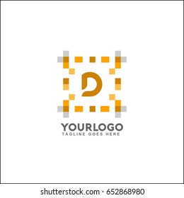 D letter pixel tech logo vector illustration