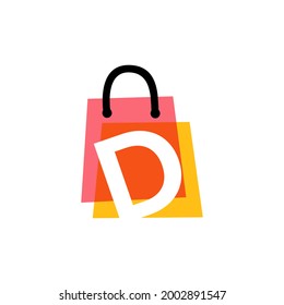 d letter shop store shopping bag overlapping color logo vector icon illustration