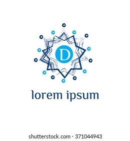 D letter in star shape vector logo template (sign, symbol, emblem, ornament)