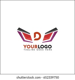 D letter symbol identity, abstract wing reflect logo, double infinity loop logo design template. Beauty eye violet and red concept.