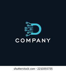 D Letter tech dot logo design for symbols of technology, internet, systems, Artificial Intelligence and computers