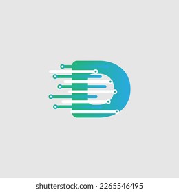 Plantilla de diseño de logotipo técnico de letra D para una empresa de tecnología. Diseño de vectores