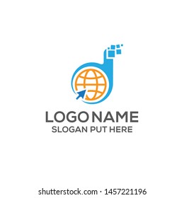 D Letter technology logo design template