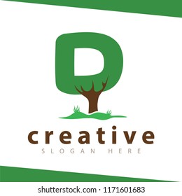 D Letter tree green logo vector template