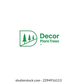 D letter with trees nature logo design vector illustration