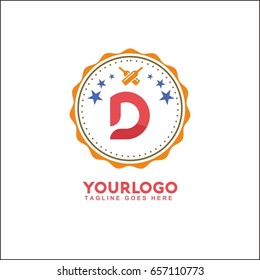 D letter vector vintage label. Template for banner, café,restaurant,  insignia, business brand design.