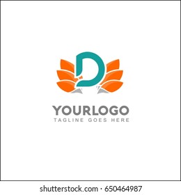 D letter victory wing identity, hotel logo, luxury brand logo, palm leaf nature vector illustration template.