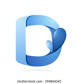 D letter with water waves and blue drops. Vector design template elements for your ecology application or company branding