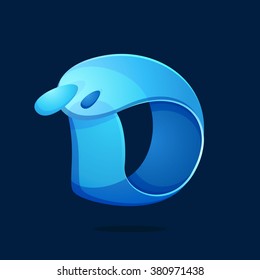D letter with water waves and drops. Font style, vector design template elements for your ecology application or corporate identity.