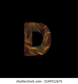 D letter wavy line. D letter with motion wave. Alphabet logo with colorful twisted lines. Creative vector illustration with zebra, sea, print and wavy pattern lines.